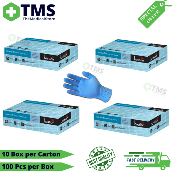 Bastion Nitrile Soft Blue Powder Free Gloves - Ctn/10 Box