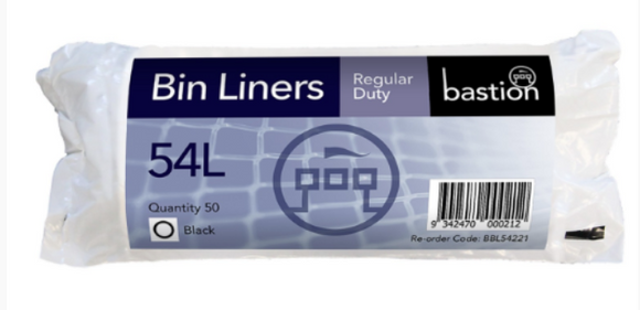 Bastion Bin Liner 54L Black - 50pk