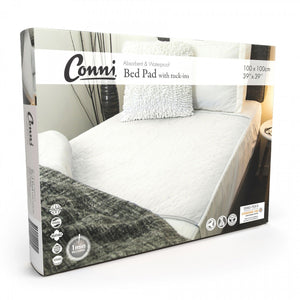 Conni Reusable Bed Pad with Tuck-ins 100cm x 100cm - White